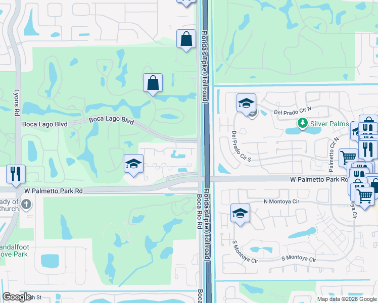 map of restaurants, bars, coffee shops, grocery stores, and more near 22851 Windsor Wood Court in Boca Raton