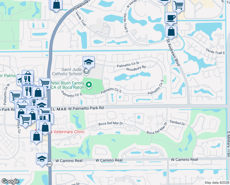 map of restaurants, bars, coffee shops, grocery stores, and more near 6395 Boca Circle in Boca Raton
