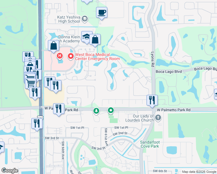 map of restaurants, bars, coffee shops, grocery stores, and more near 9310 Vista Del Lago in Boca Raton
