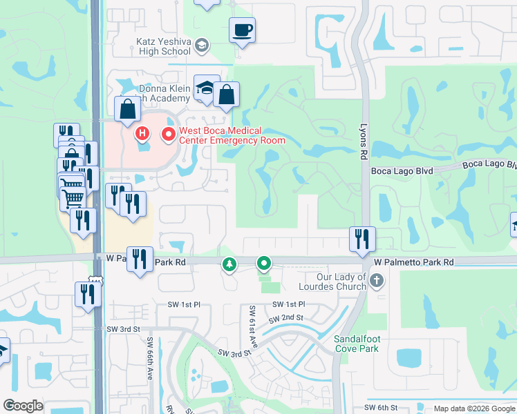 map of restaurants, bars, coffee shops, grocery stores, and more near 9310 Vista Del Lago in Boca Raton