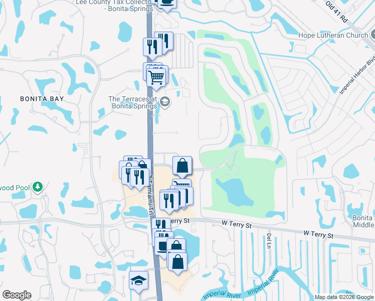 map of restaurants, bars, coffee shops, grocery stores, and more near 9001 Highland Woods Boulevard in Bonita Springs