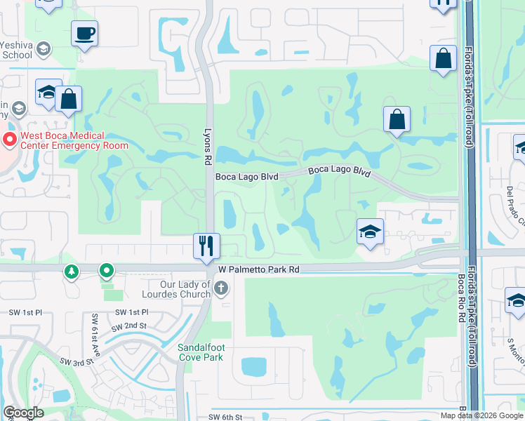 map of restaurants, bars, coffee shops, grocery stores, and more near 21720 Arriba Real in Boca Raton