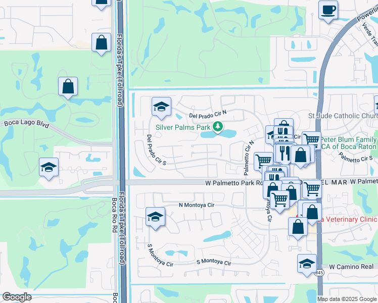 map of restaurants, bars, coffee shops, grocery stores, and more near 7668 Sierra Terrace East in Boca Raton