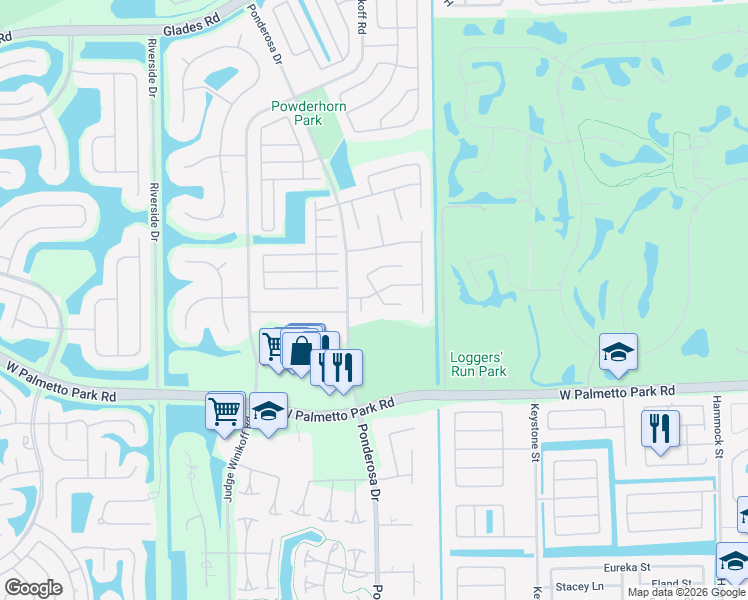 map of restaurants, bars, coffee shops, grocery stores, and more near 21780 Little Bear Court in Boca Raton