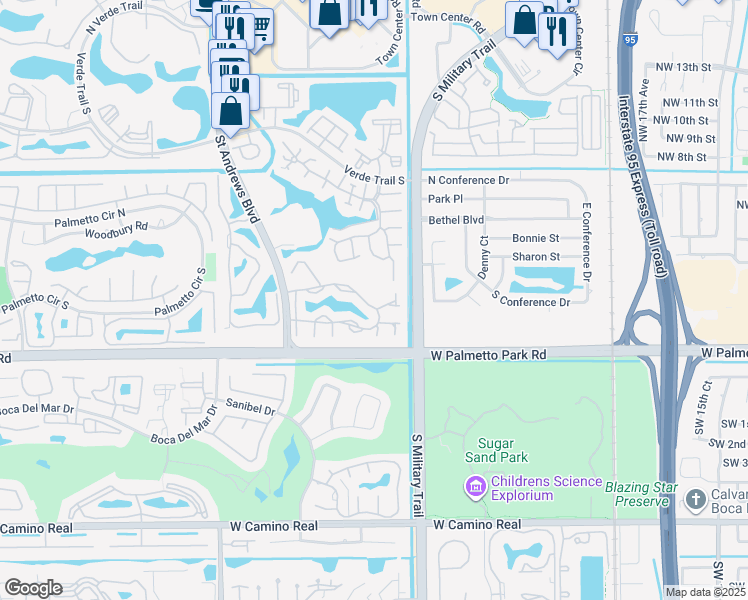map of restaurants, bars, coffee shops, grocery stores, and more near 5690 Coach House Circle in Boca Raton