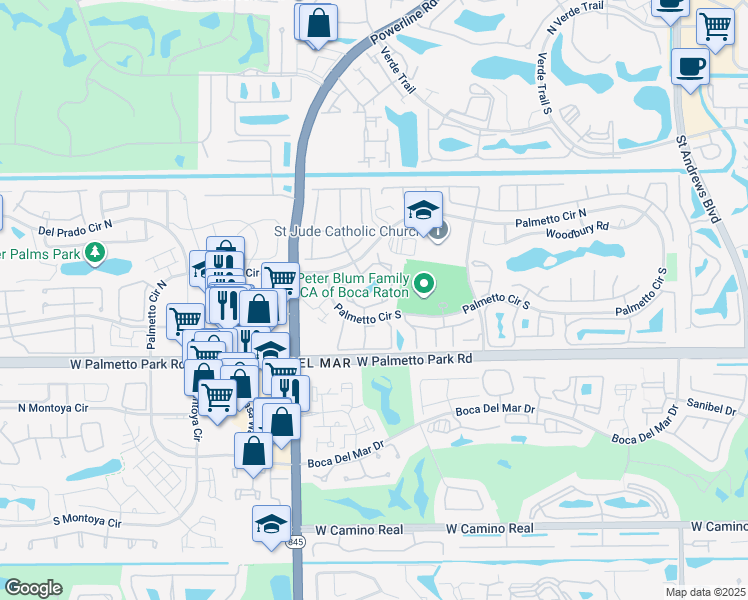 map of restaurants, bars, coffee shops, grocery stores, and more near 6855 Bridlewood Court in Boca Raton