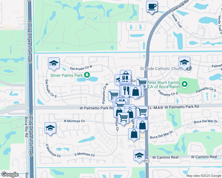 map of restaurants, bars, coffee shops, grocery stores, and more near 7301a West Palmetto Park Road in Boca Raton
