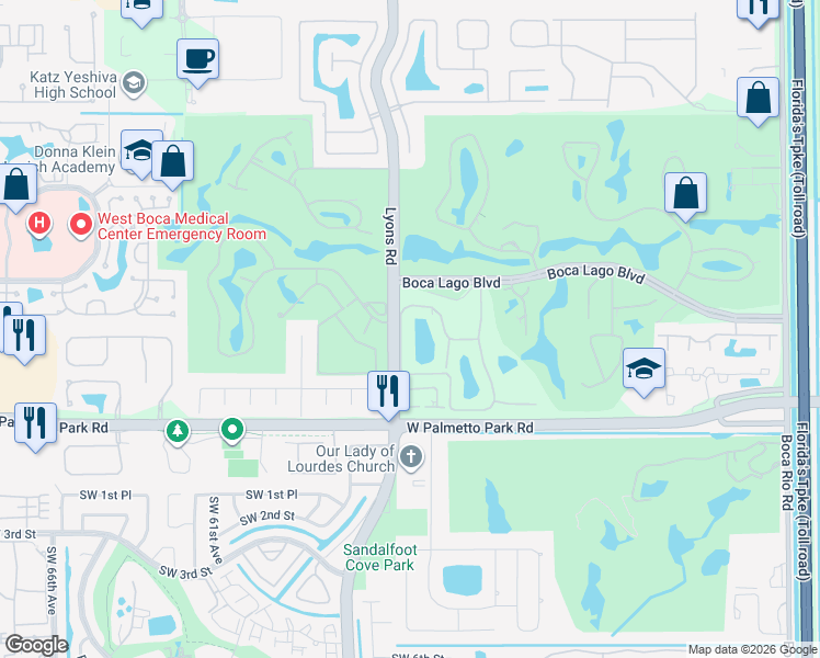 map of restaurants, bars, coffee shops, grocery stores, and more near 21875 Arriba Real in Boca Raton