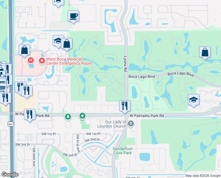 map of restaurants, bars, coffee shops, grocery stores, and more near 9114 Passiflora Way in Boca Raton
