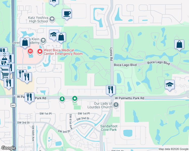 map of restaurants, bars, coffee shops, grocery stores, and more near 21748 High Pine Trail in Boca Raton