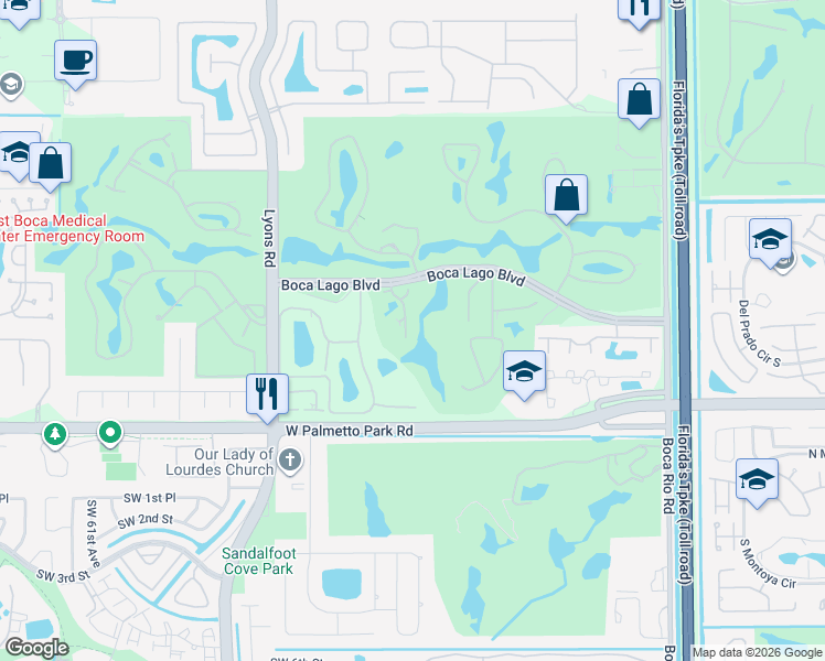 map of restaurants, bars, coffee shops, grocery stores, and more near 21703 Tall Palm Circle in Boca Raton