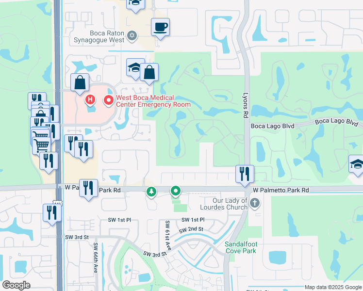 map of restaurants, bars, coffee shops, grocery stores, and more near 9265 Vista Del Lago in Boca Raton