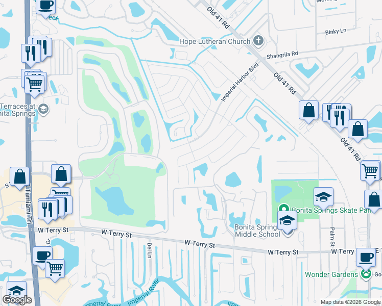 map of restaurants, bars, coffee shops, grocery stores, and more near 26279 Colony Road in Bonita Springs