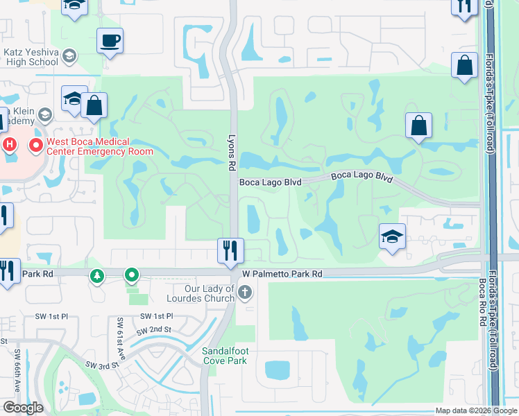 map of restaurants, bars, coffee shops, grocery stores, and more near 21875 Arriba Real in Boca Raton