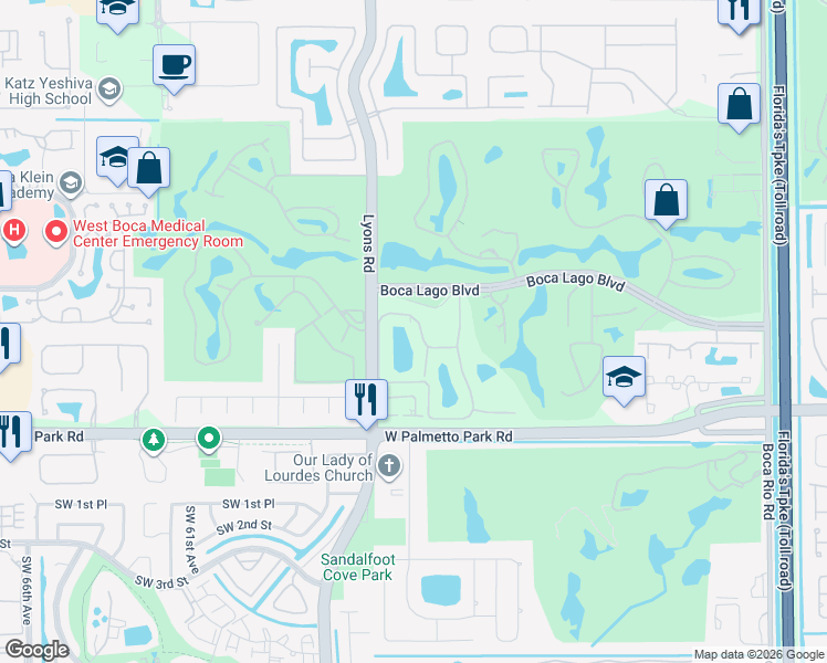map of restaurants, bars, coffee shops, grocery stores, and more near 21875 Arriba Real in Boca Raton