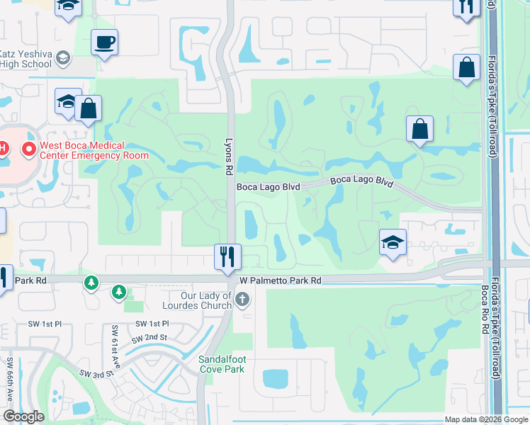 map of restaurants, bars, coffee shops, grocery stores, and more near 21848 Arriba Real in Boca Raton