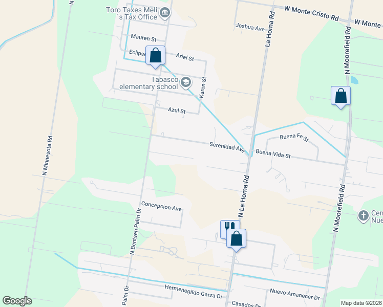 map of restaurants, bars, coffee shops, grocery stores, and more near 3407 Serenidad Avenue in Mission