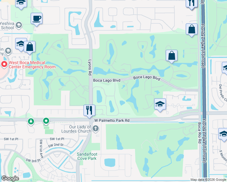 map of restaurants, bars, coffee shops, grocery stores, and more near 21686 Arriba Real in Boca Raton