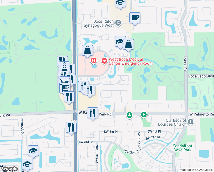 map of restaurants, bars, coffee shops, grocery stores, and more near 21871 Rainberry Park Circle in Boca Raton