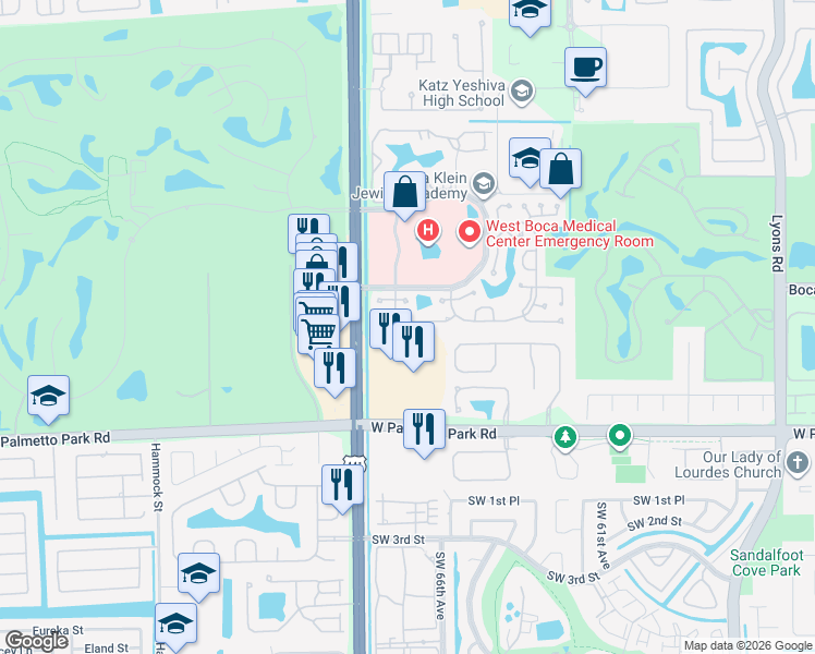 map of restaurants, bars, coffee shops, grocery stores, and more near 9907 Pinellas Park Road in Boca Raton