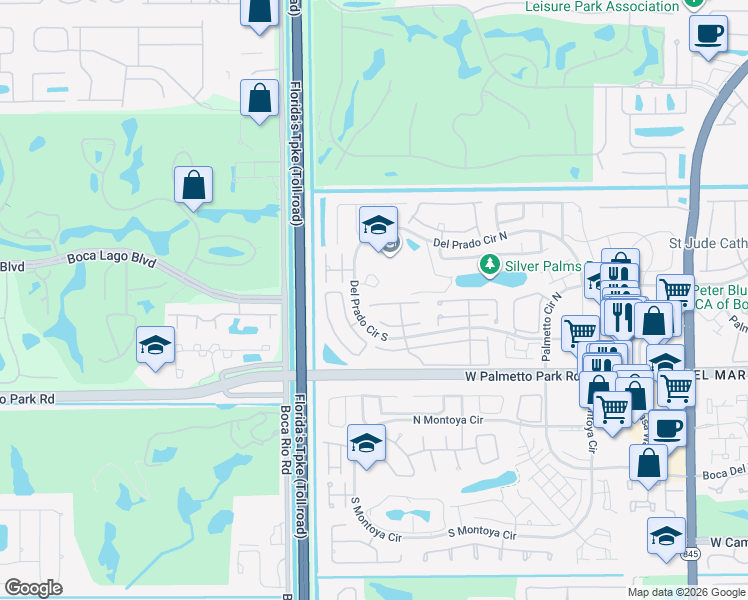 map of restaurants, bars, coffee shops, grocery stores, and more near 7835 Stanway Place in Boca Raton