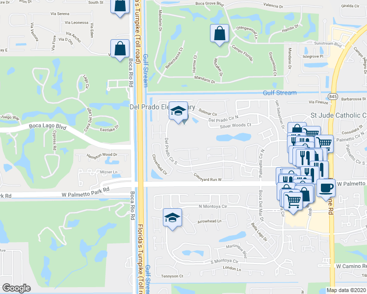 map of restaurants, bars, coffee shops, grocery stores, and more near 7835 Stanway Place in Boca Raton