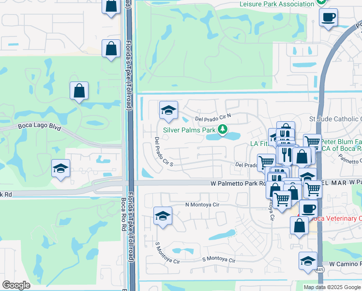map of restaurants, bars, coffee shops, grocery stores, and more near 7735 Stanway Place in Boca Raton