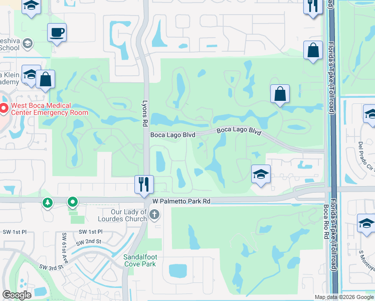 map of restaurants, bars, coffee shops, grocery stores, and more near 21691 Tall Palm Circle in Boca Raton
