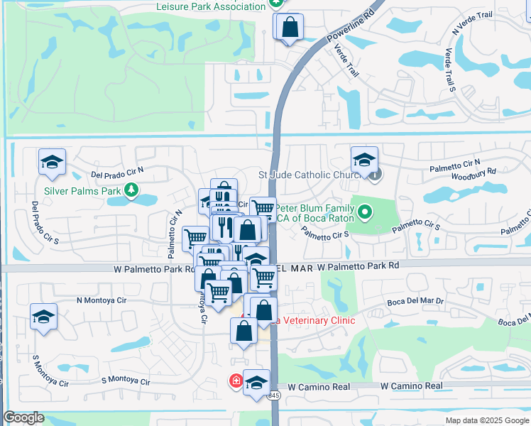 map of restaurants, bars, coffee shops, grocery stores, and more near 7006 Palmetto Circle North in Boca Raton