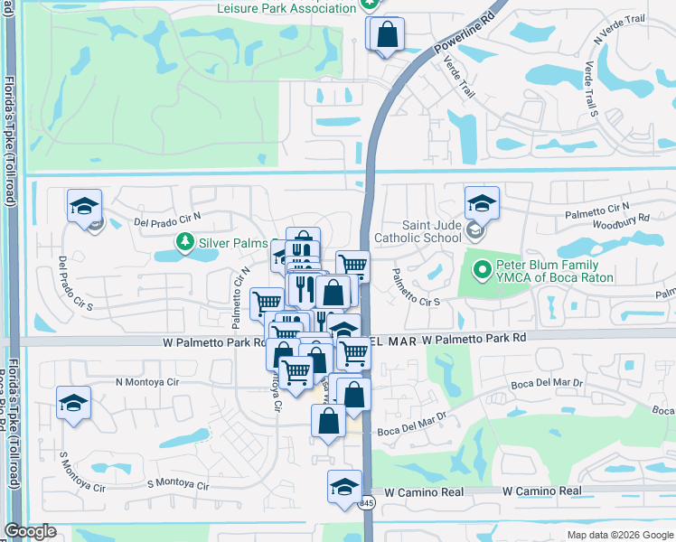 map of restaurants, bars, coffee shops, grocery stores, and more near 7024 Palmetto Circle North in Boca Raton