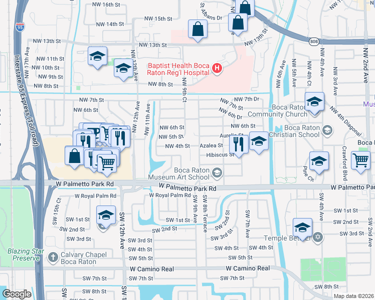 map of restaurants, bars, coffee shops, grocery stores, and more near 1000 Northwest 4th Street in Boca Raton