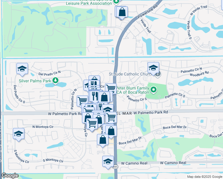 map of restaurants, bars, coffee shops, grocery stores, and more near 7006 Palmetto Cir N in Boca Raton