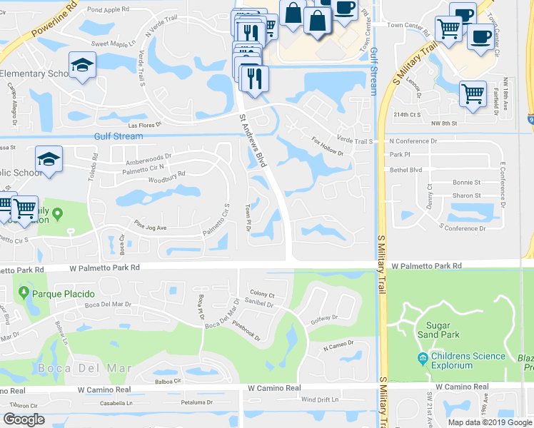 map of restaurants, bars, coffee shops, grocery stores, and more near 21730 Club Villa Terrace in Boca Raton