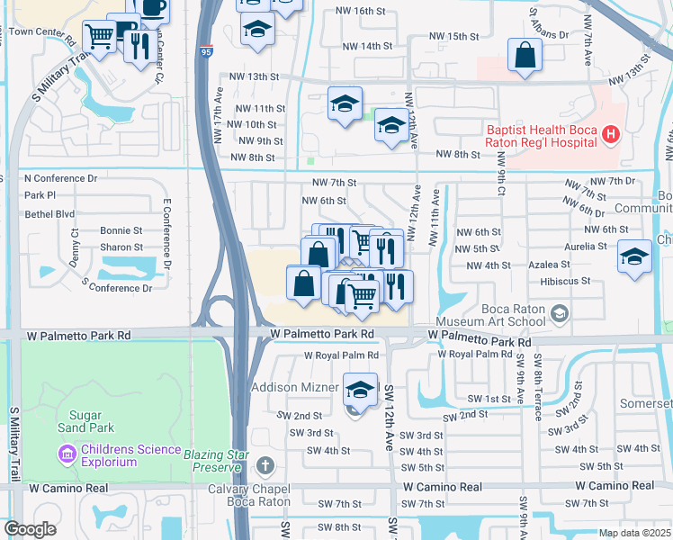 map of restaurants, bars, coffee shops, grocery stores, and more near 1385 West Palmetto Park Road in Boca Raton