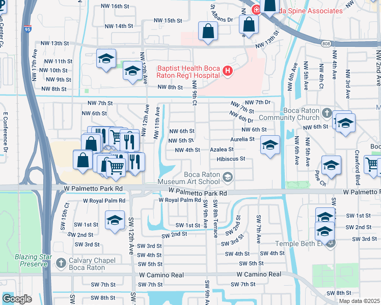 map of restaurants, bars, coffee shops, grocery stores, and more near 1000 Northwest 4th Street in Boca Raton