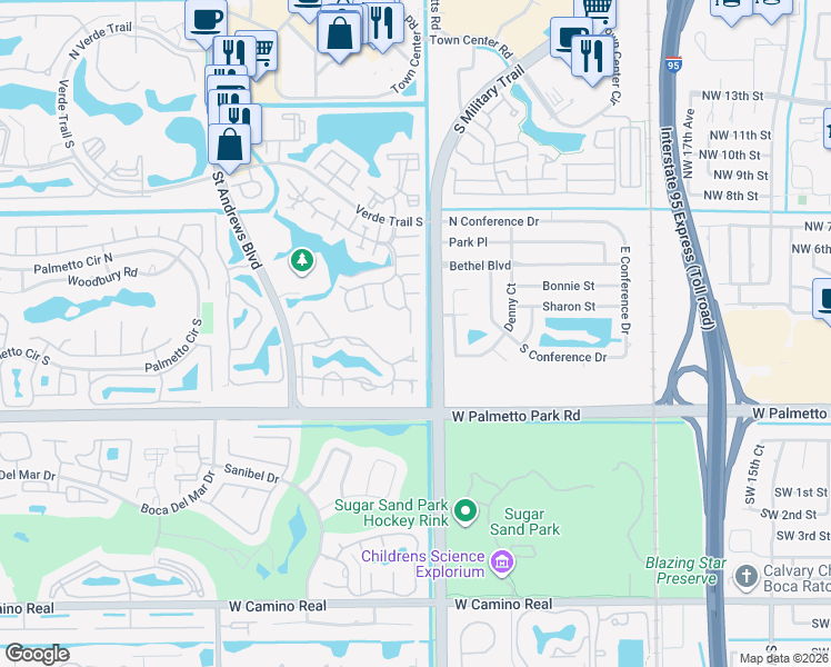 map of restaurants, bars, coffee shops, grocery stores, and more near 21728 Wapford Way in Boca Raton