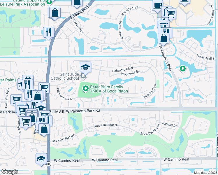 map of restaurants, bars, coffee shops, grocery stores, and more near 6467 Bridgewood Terrace in Boca Raton