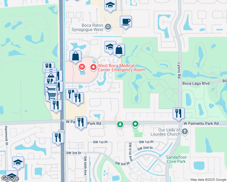 map of restaurants, bars, coffee shops, grocery stores, and more near 9561 Everglades Park Lane in Boca Raton