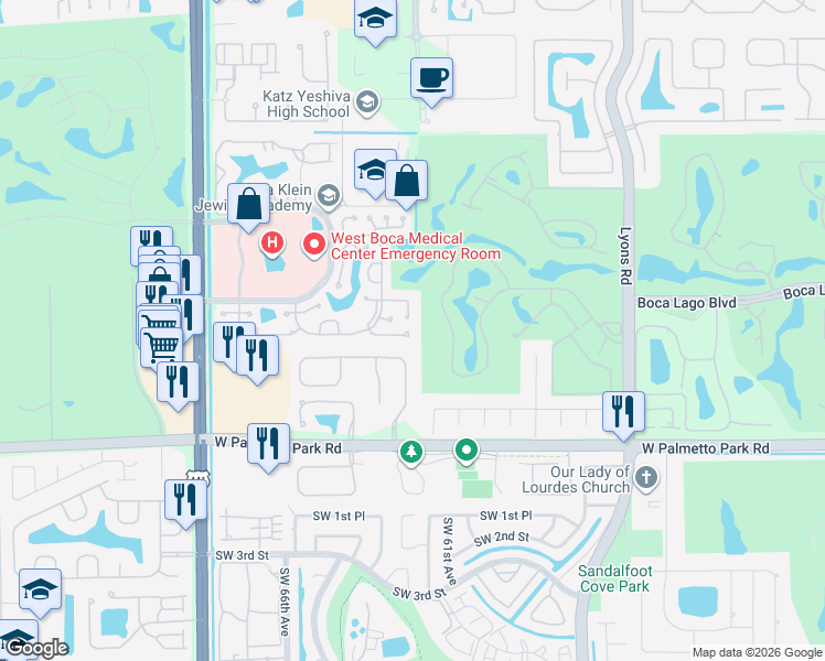 map of restaurants, bars, coffee shops, grocery stores, and more near 9517 Everglades Park Lane in Boca Raton