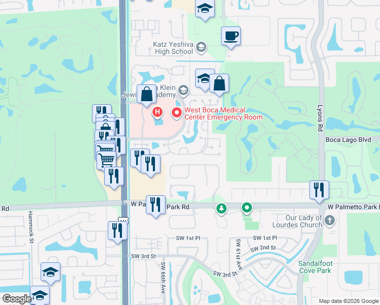 map of restaurants, bars, coffee shops, grocery stores, and more near 9661 Sunny Isle Circle in Boca Raton