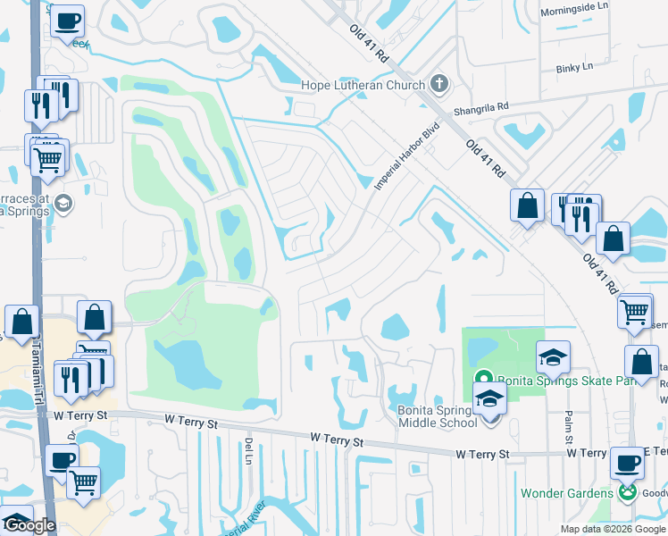 map of restaurants, bars, coffee shops, grocery stores, and more near 26279 Colony Road in Bonita Springs
