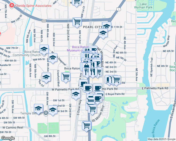 map of restaurants, bars, coffee shops, grocery stores, and more near 301 North Federal Highway in Boca Raton