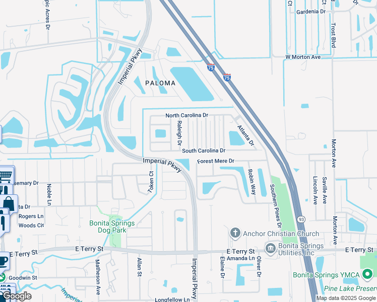 map of restaurants, bars, coffee shops, grocery stores, and more near 11449 South Carolina Drive in Bonita Springs