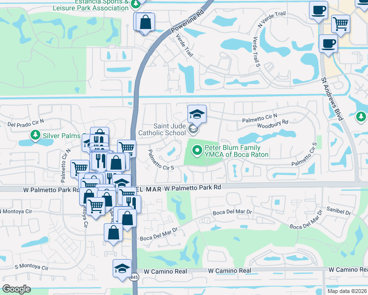 map of restaurants, bars, coffee shops, grocery stores, and more near 6807 Bridlewood Ct in Boca Raton