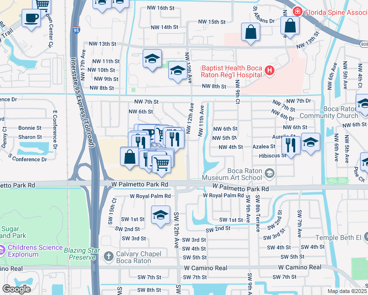 map of restaurants, bars, coffee shops, grocery stores, and more near 357 Northwest 12th Avenue in Boca Raton