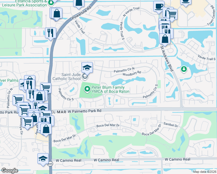 map of restaurants, bars, coffee shops, grocery stores, and more near 6467 Bridgewood Terrace in Boca Raton