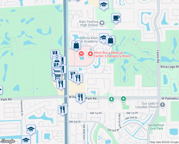 map of restaurants, bars, coffee shops, grocery stores, and more near 21871 Rainberry Park Circle in Boca Raton