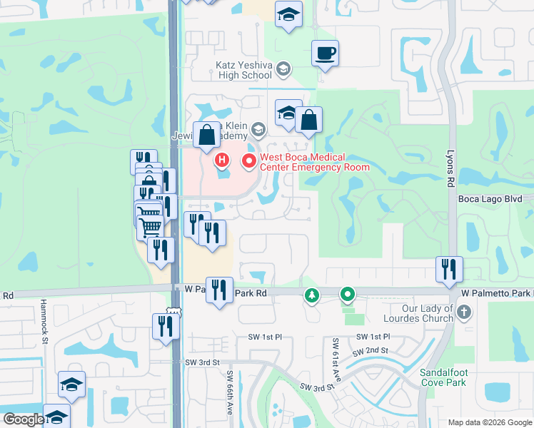 map of restaurants, bars, coffee shops, grocery stores, and more near 9661 Sunny Isle Circle in Boca Raton
