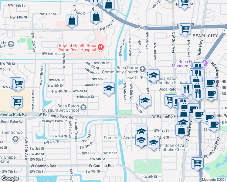 map of restaurants, bars, coffee shops, grocery stores, and more near 402 Northwest 7th Avenue in Boca Raton