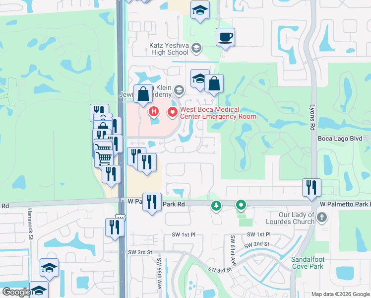 map of restaurants, bars, coffee shops, grocery stores, and more near 9661 Sunny Isle Circle in Boca Raton